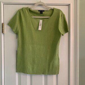August Silk XL Sweater Top Short Sleeve Ribbed Green NWT